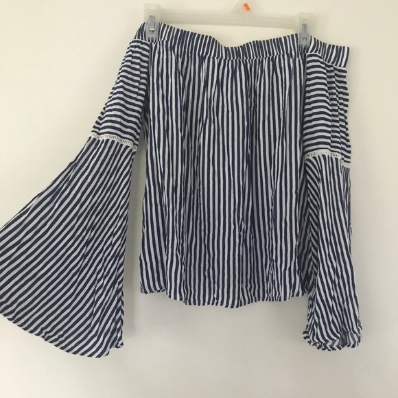 🔸3/30$!! Beautiful Nautical Bell Sleeve Off The Shoulder Top - Picture 1 of 7